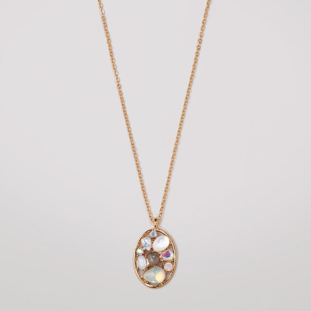 Avon Mother of Pearl Cluster Stone Goldtone Pendant Necklace